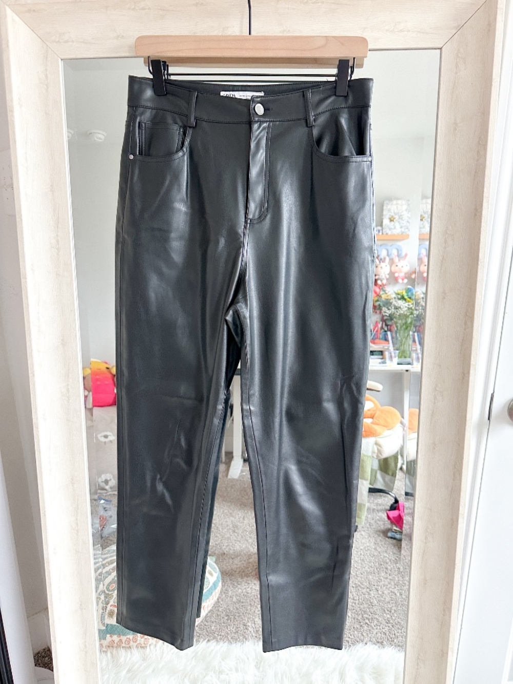 Zara Black Faux Leather High-Waist Tapered Pants size 6
